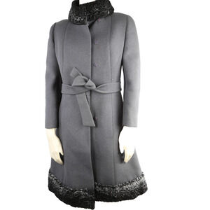 Vintage Lepshire Gray Mongolian Fur Belted Coat Jacket Women’s Size S Luxury